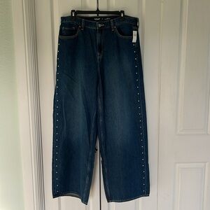 Old Navy Dark Blue Wide-Leg Jeans with Silver Stud Trim